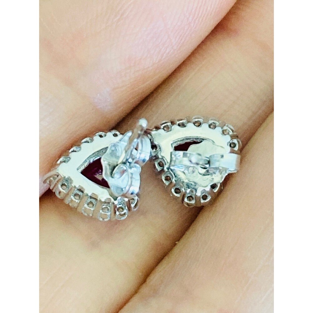 925 Sterling Silver Ruby Heart Stud Earrings - image 4